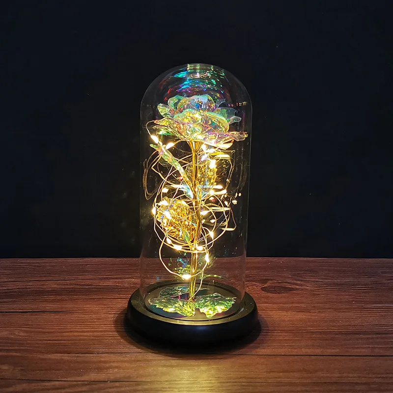

Artificial Eternal Rose LED Light Beauty The Beast In Glass Cover Christmas Home Decor For Mother Valentines Day new Year Gift