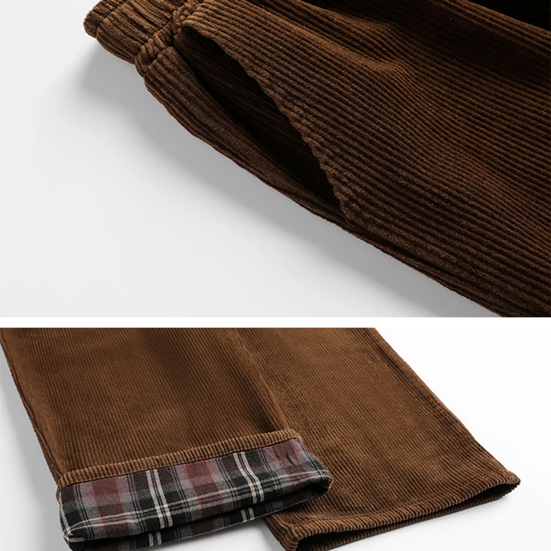 

Casual Corduroy Pants Women 2021 Autumn Winter Elastic High Waist Plaid Wide Leg Pants Plus Size Trousers Women femme pantalon