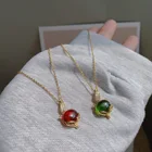 Ожерелье из титановой стали с красной зеленой лисой, Женская цепочка для ключицы, ожерелье, свитер, юбка, ожерелье с подвеской