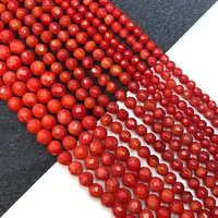 faceted red coral round beads 3 8mm natural bulk jewelry handmade necklace bracelet diy accessories length 15 inches