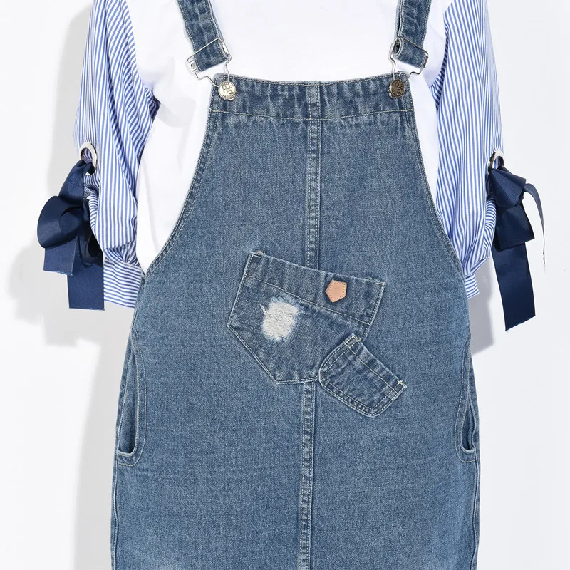 Джинсовое платье на бретелях 2020 Новое повседневное синее потертое комбинезон