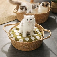 cool summer cat bed breathable large kitten litter box natural wooden dog house traditional rattan hand made pet mat outdoor
