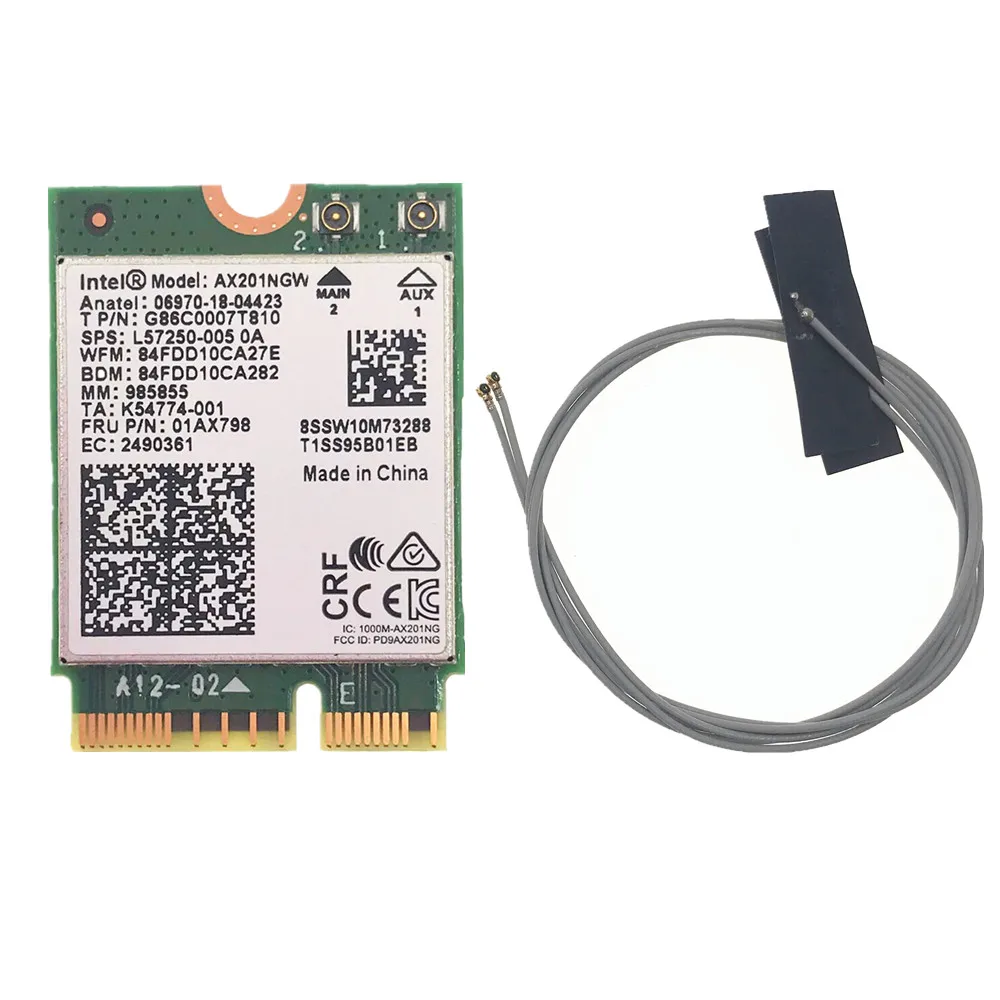 With cable Intel Wi-Fi 6 AX201 Bluetooth 5,0 Двухдиапазонная 2,4G/5G беспроводная NGFF CNVi Wifi карта AX201NGW 2,4 Ghz/5 Ghz 802.11ac/ax - Цвет: With cable