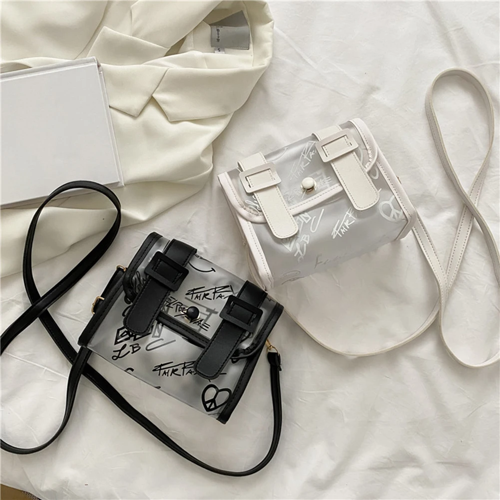 

Girls Brief Women's Casual Messenger Bags Transparent PU PVC Patchwork Messenger Bag Preppy Style Small Handbags