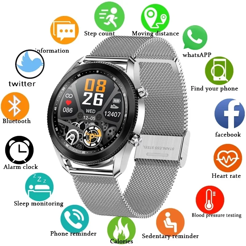 

New Luxury Smart Watch Men Full Screen Touch Blood Pressure Heart Rate Monitor Waterproof Bluetooth Call For Android Ios +Box