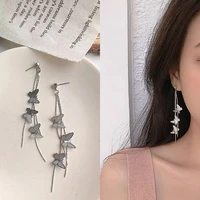 long tassel butterfly drop earrings for women silver color needle sweet fashion hanging earrings summer jewelry girls gift 1pair