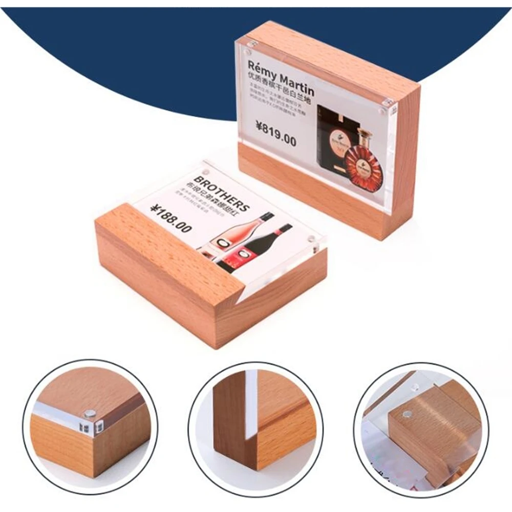 

Hot Selling New A5 Magnetic Advertising Tag Sign Card Display Stand Wood Acrylic Block Frame Table Desk Menu Price Label Holder
