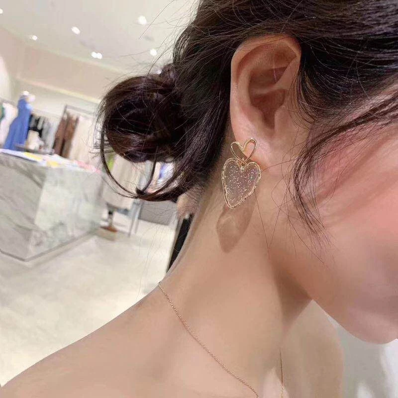 

2020 New Korean Elegant Acrylic Heart Cherry Drop Earrings For Women Girls Transparent Crystal Holiday Pendientes Mujer Moda