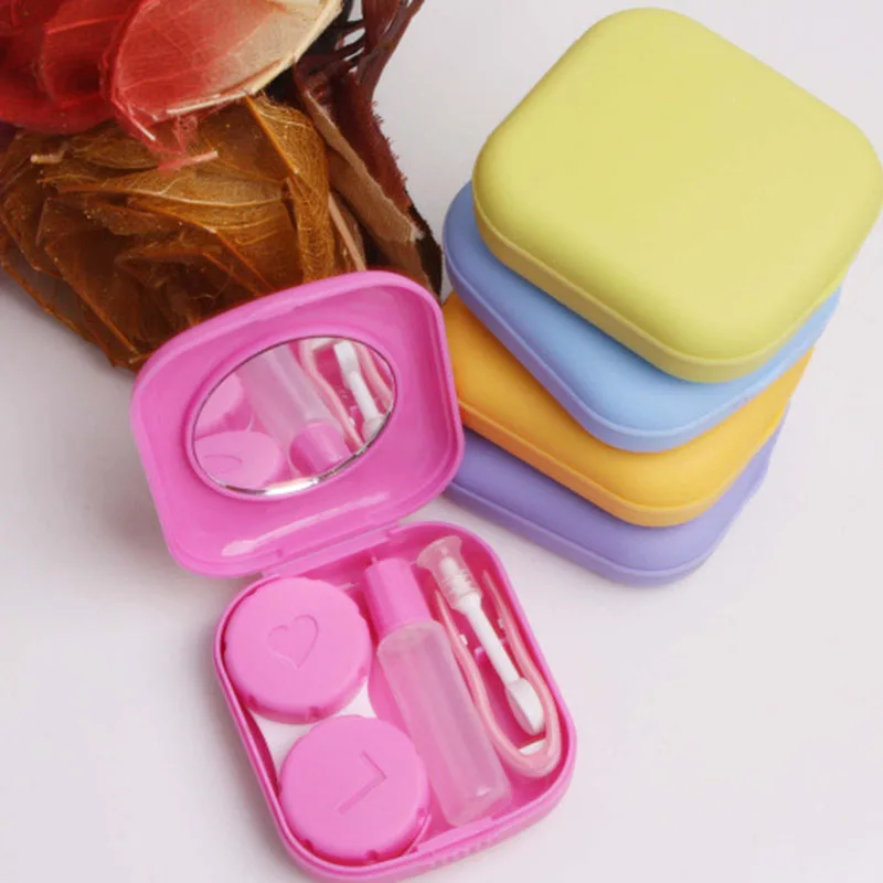 

Hot sale contact lenses case for women and men with mirror plastic eyeglasses case contact lens box