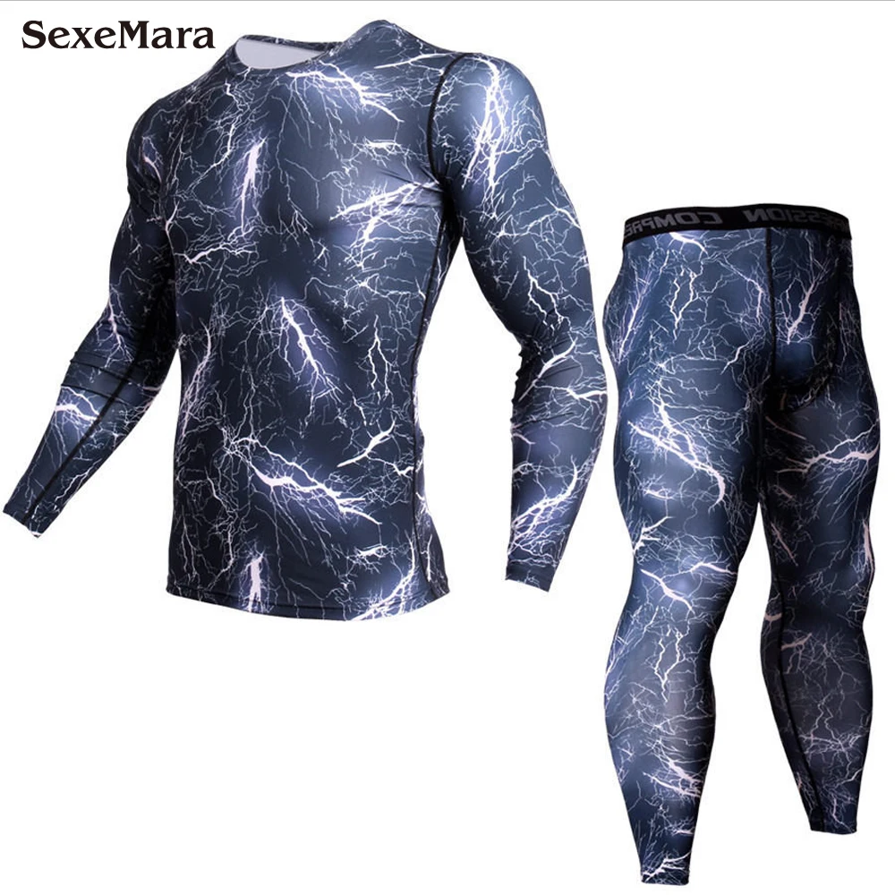 

Men's Camouflage Compression Thermal Underwear Run Sets Fitness Men Sports Suits Long Johns Male Clothes Gym Workout Tights
