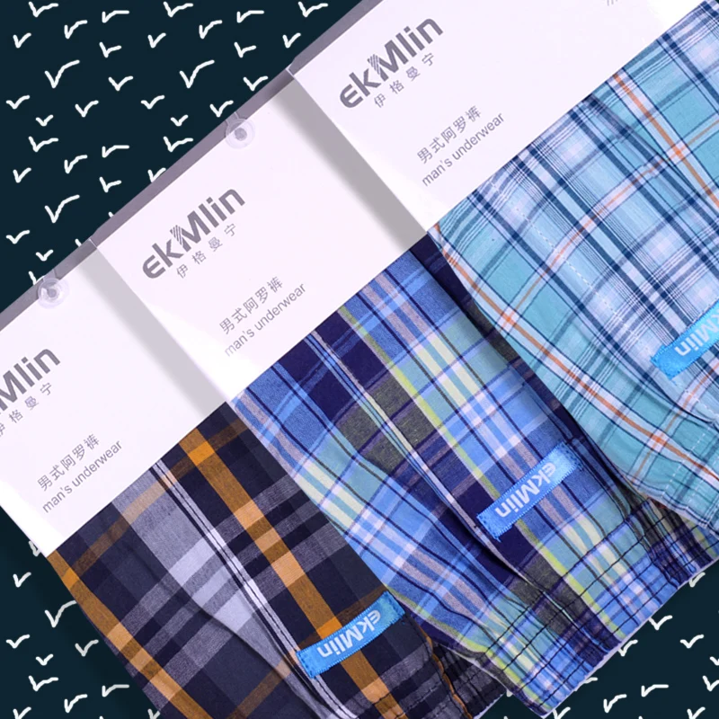 EkMlin 3 шт./упаковка мужские боксеры шорты нижнее белье полосатая клетка 50s чесаная
