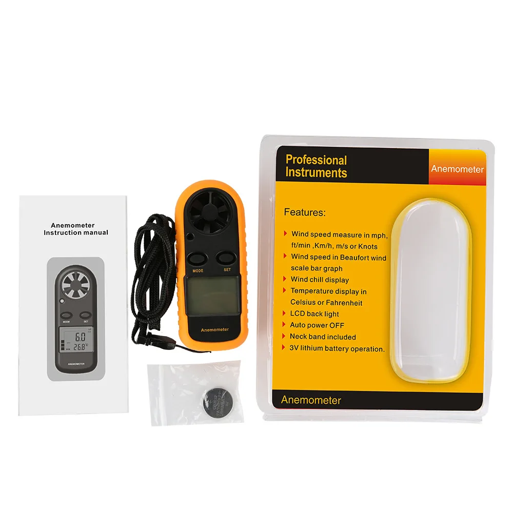 

Mini Digital Anemometer LCD Handheld Air Flow Tester Wind Speed Meter Air Anemometer Measuring Wind Speed Temperature Gauge
