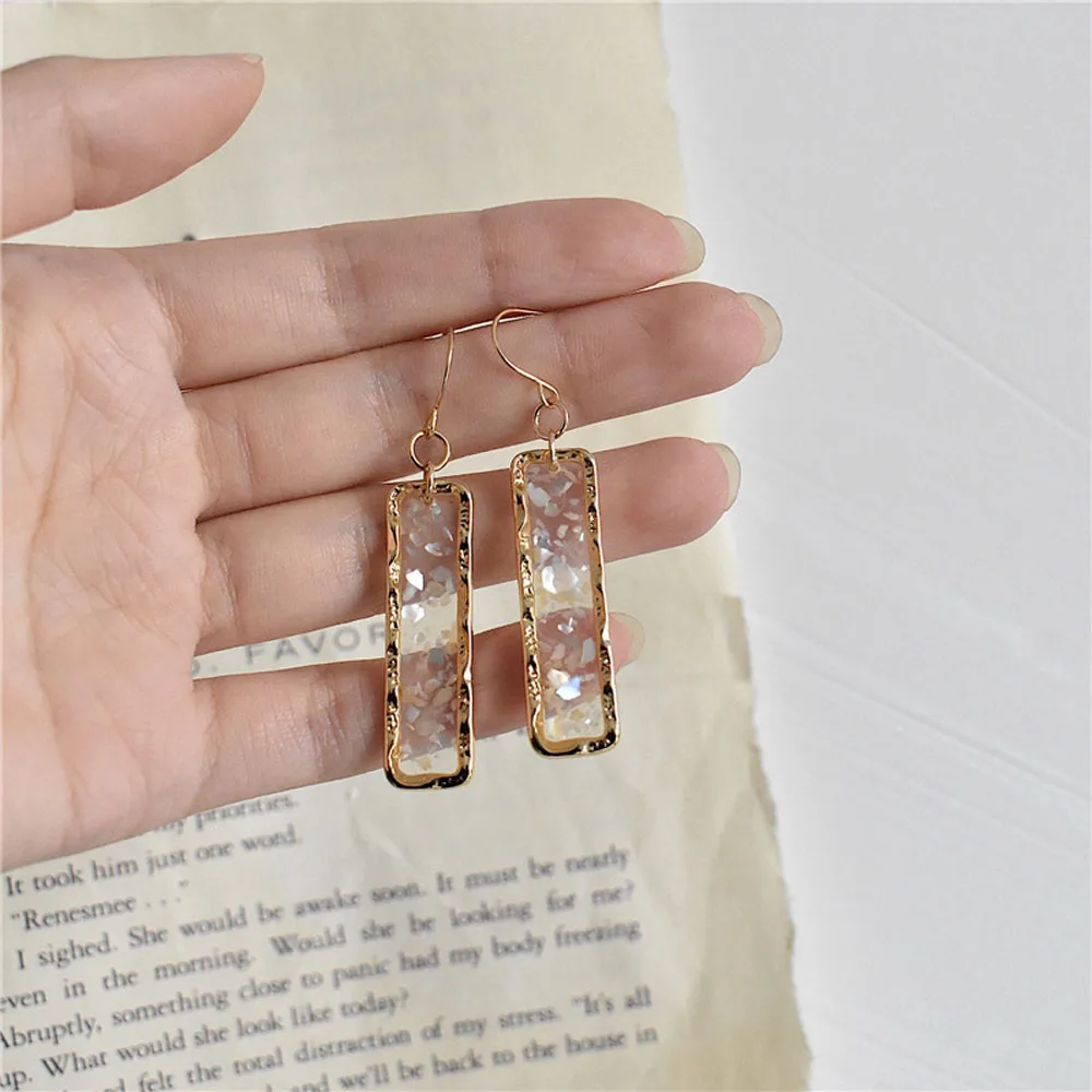 Женские прямоугольные серьги подвески в виде капель масла золотые Корейском