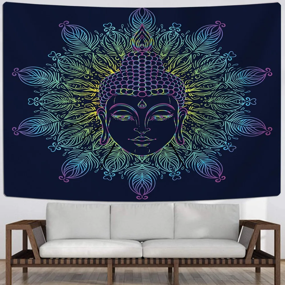 Индийский Религия гобелен китайская Будда стене висит 3D печати темно цветной для