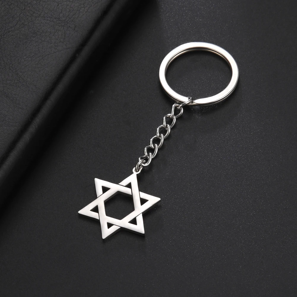 LIKGREAT Star of David Stainless Steel Keychain Israel Jewish Hexagram Amulet Jewelry Trend Women Men Keyring Wholesale | Украшения и
