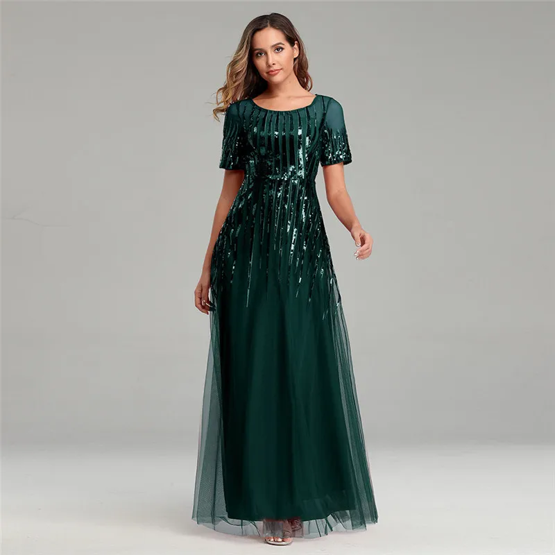 2020 Новое поступление вечернее платье с круглым вырезом и коротким рукавом модные