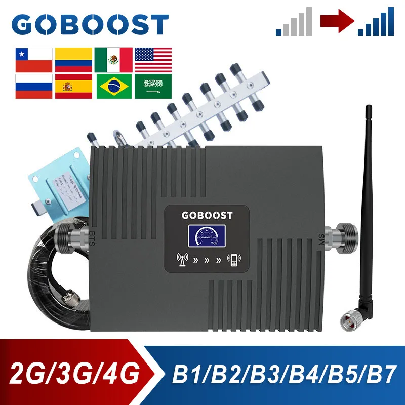 

GOBOOST Cell Phone Signal Booster For 2G 3G CDMA 850 UMTS 2100 Repeater LTE 4G 2600 AWS 1700 PCS 1900 MHz Cellular Amplifier Kit