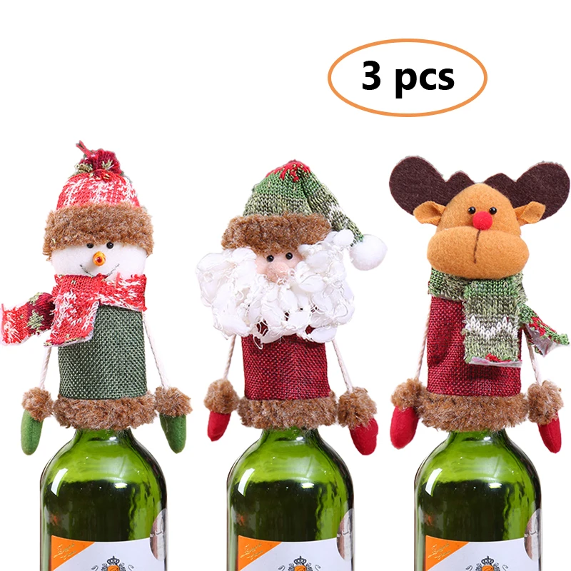 3PCS Q Рождественские украшения для дома Санта Клаус крышки бутылки вина Снеговик Рождественский чулок держатели для подарков на Рождество год декор 1/2/3/4 шт - Цвет: 3PCS Q