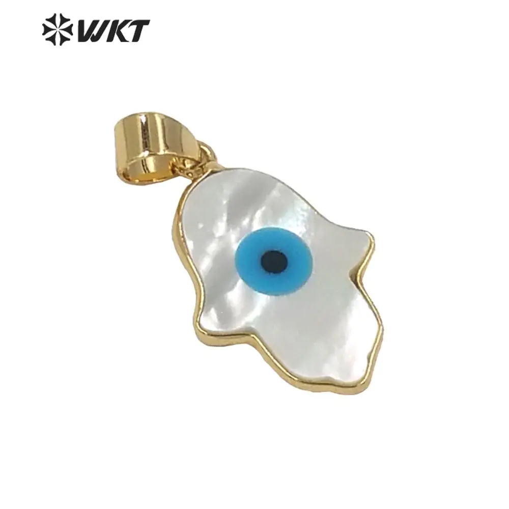 WT- P883 Золотой обрезанный кулон в виде ладони натуральной белой ракушки сглаза