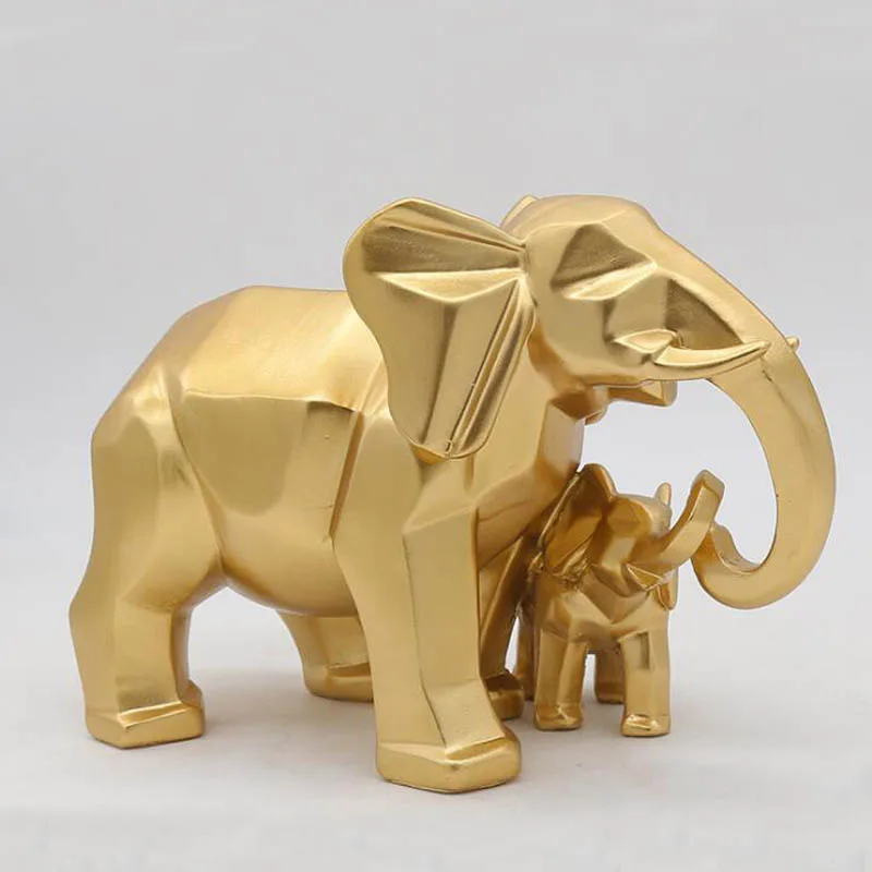 

GOLD MODERN GEOMETRIC GOLD ELEPHANT RESIN HOME DECORATION ACCESSORIES CRAFTS FOR SCULPTURE STATUE ORNAMENTS MOTHER AND CHILD