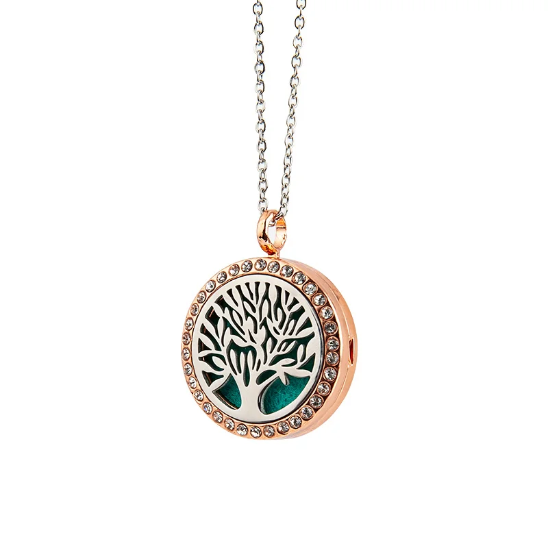 25MM Rose Gold Essential Oil Necklaces Stainless Steel Aromatherapy Necklace Magnetic Locket Pendant Jewelry with 10pads |