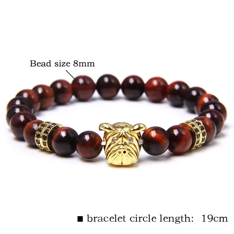 Мужской очаровательный браслет с натуральным тигром и камнями бусинами Модный