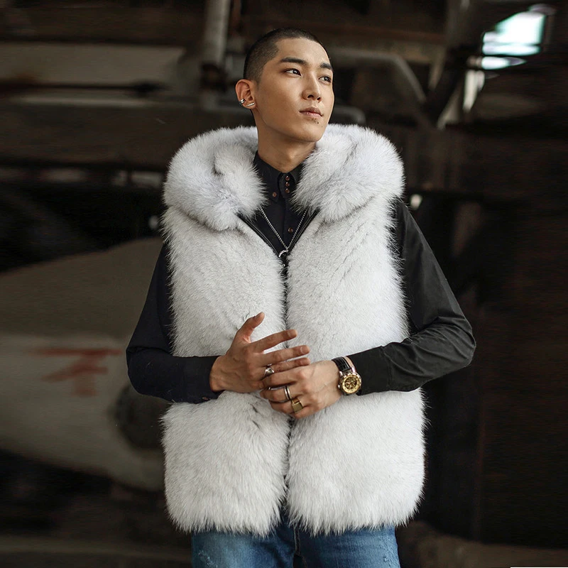 2020 Новинка жилетка из натурального меха лисы мужская куртка с капюшоном для