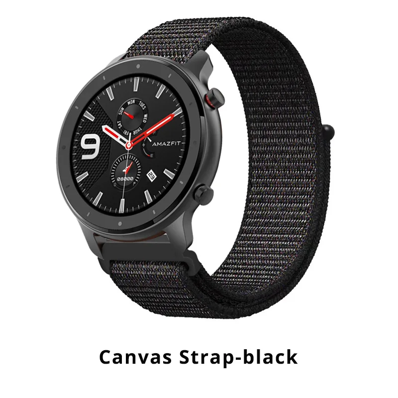 Canvas black Huami Amazfit GTR 47 мм умный Браслет замена металла Милана из нержавеющей стали кожаный силиконовый холст ремешок для часов - Цвет: Canvas black