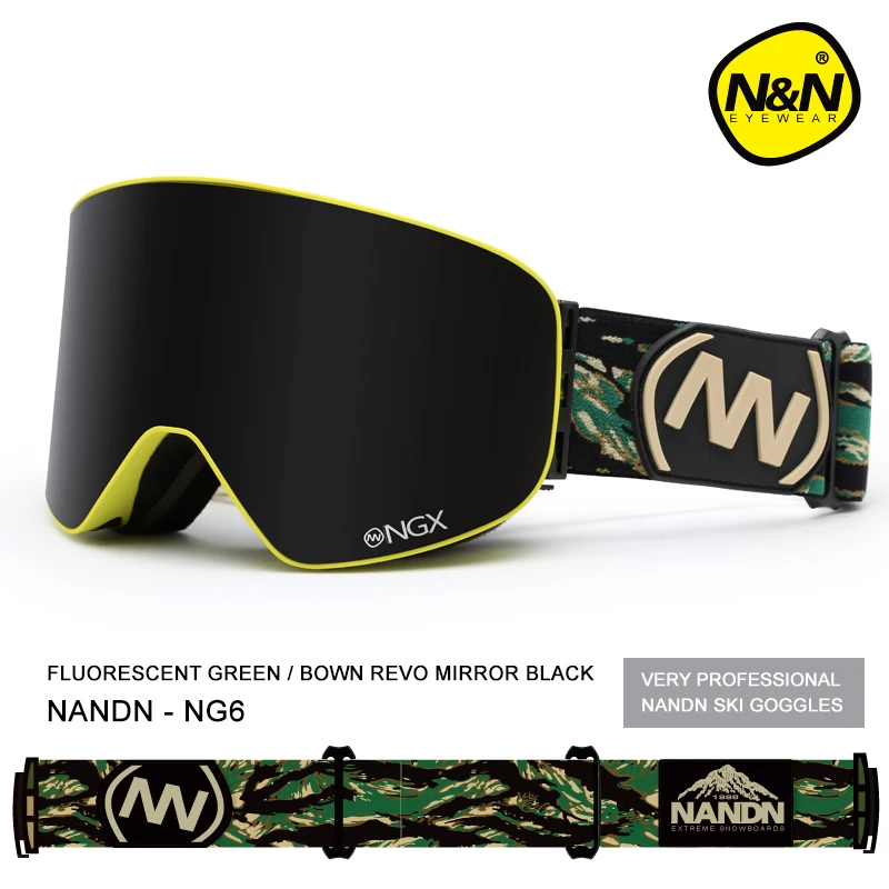 Зимние профессиональные очки для катания на лыжах NANDN с двойным линзами против запотевания и защитой от УФ-лучей, подходят для катания на сноуборде, мотокросса. 10 цветов. Модель NG6.