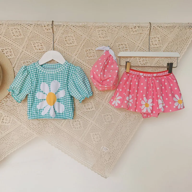 Новинка 2021 детский купальник Корейская версия милая раздельная шапка для