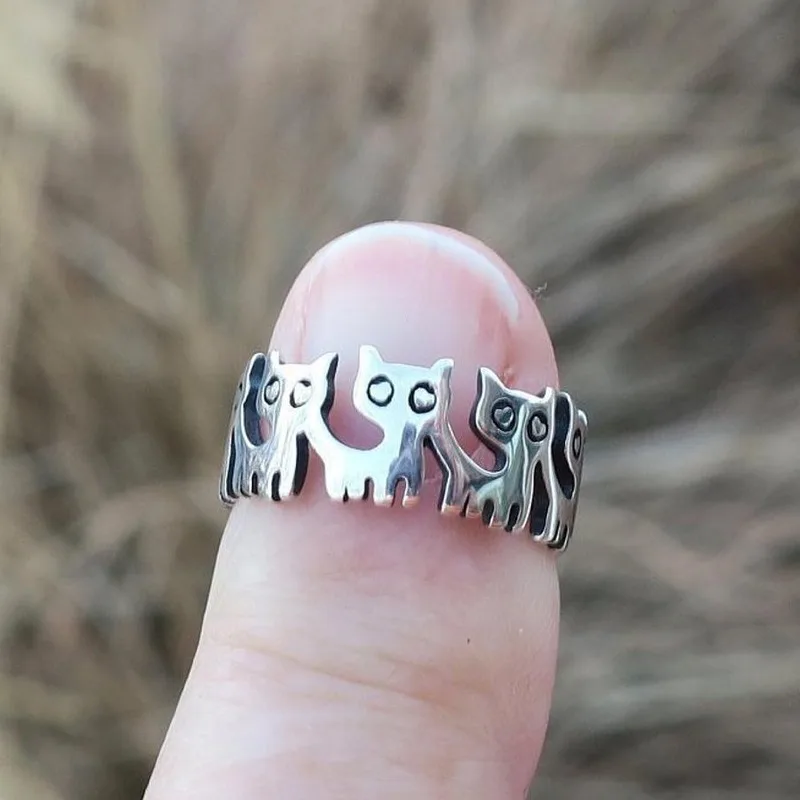 

Women's S925 Vintage Thai Silver Kitten Ring Party Gift Jewelry Ring Wholesale
