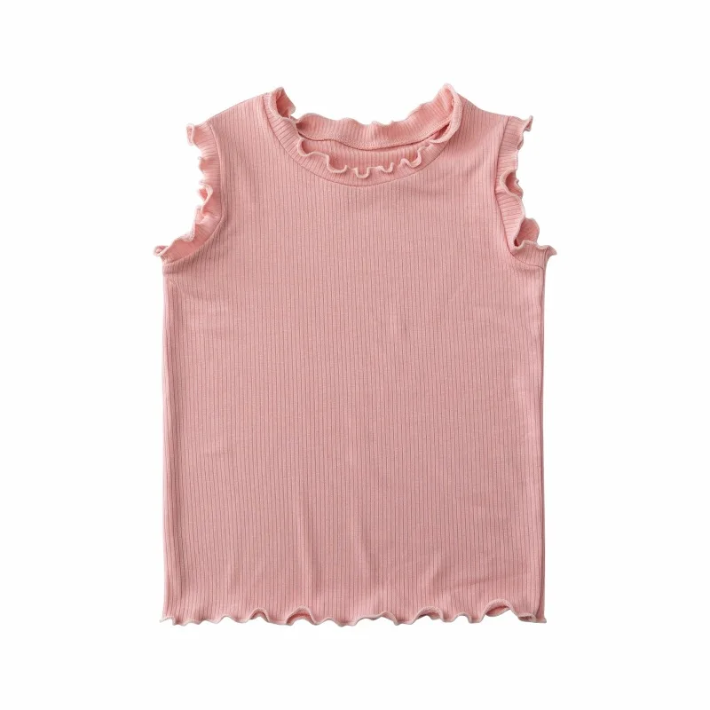 

Girls' Summer Vest T-shirt Round Neck Korean Children's Wear New Children's Solid Color Bottoming Knitted Top Tide