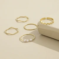 aprilwell 5 pcs vintage gold rings set for women aesthetic geometric lady simple pearl anillos fashion jewelry gifts streetwear