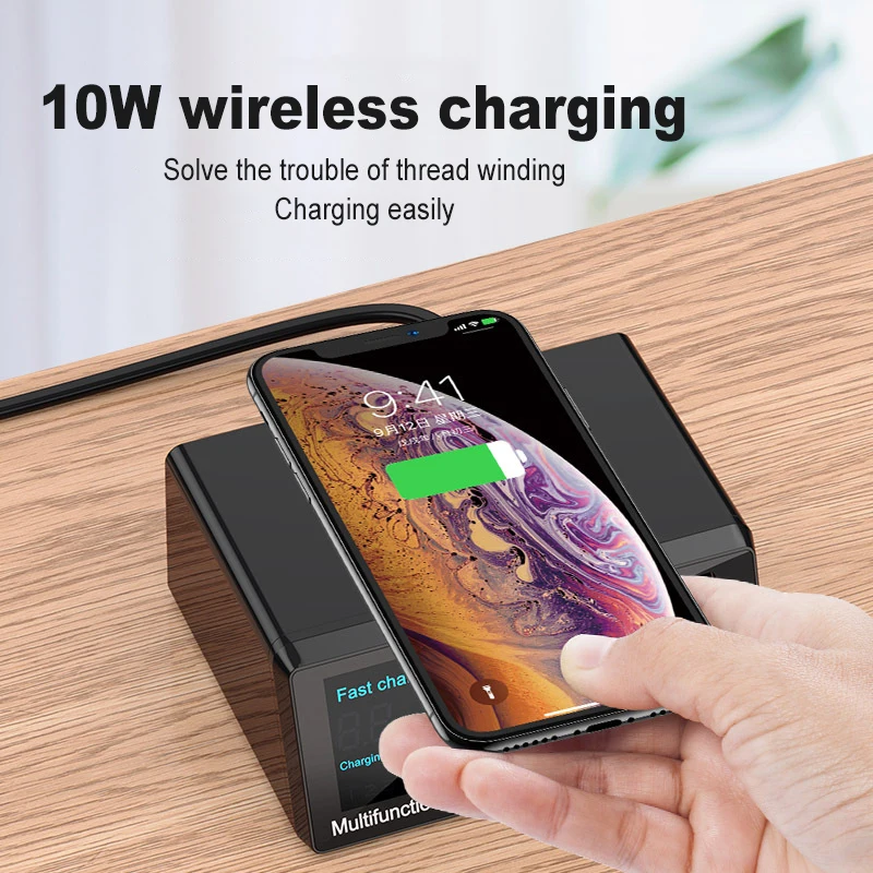 

NEW 100W QC3.0 PD Quick Charger 8 Ports USB Digital Display Charging Dock Station Qi Wireless Fast Charger for iPhone Samsung