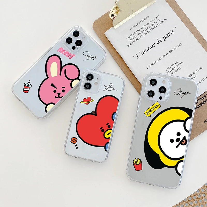 Милый прозрачный чехол для телефона kpop TATA Cooky розовый кролик Apple iPhone 12 Pro Max Mini 11 XS X