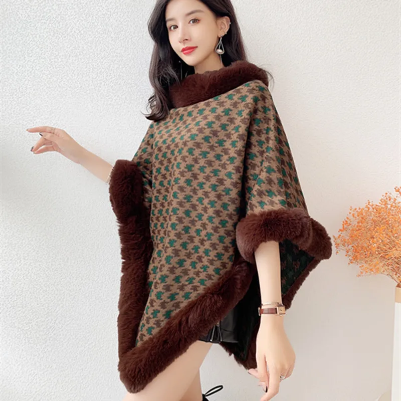 Женское зимнее теплое длинное пончо из искусственного кроличьего меха 7 цветов |