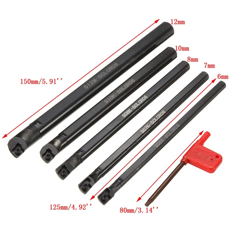

5pcs Boring Bar Tunring Tool SCLCR 6 7 8 10 12mm with 5PcsCCMT0602 Insert 95 Degree Right Hand Blade Inserts Turning Tool Set