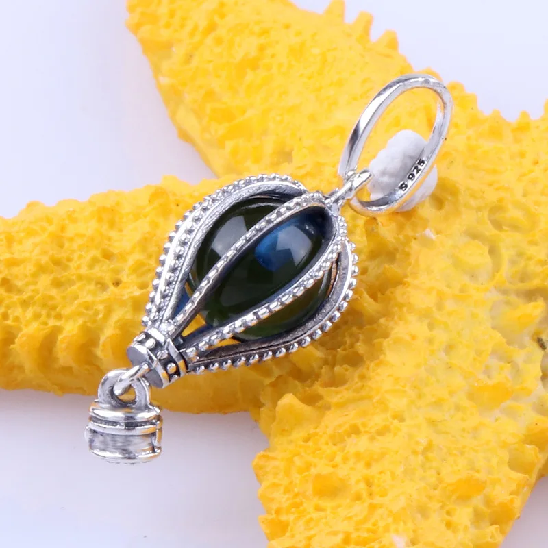 

Amas S925 Sterling Silver Blue Crystal Ball Hot Air Balloon Pendant Fit Original Bracelet Necklace