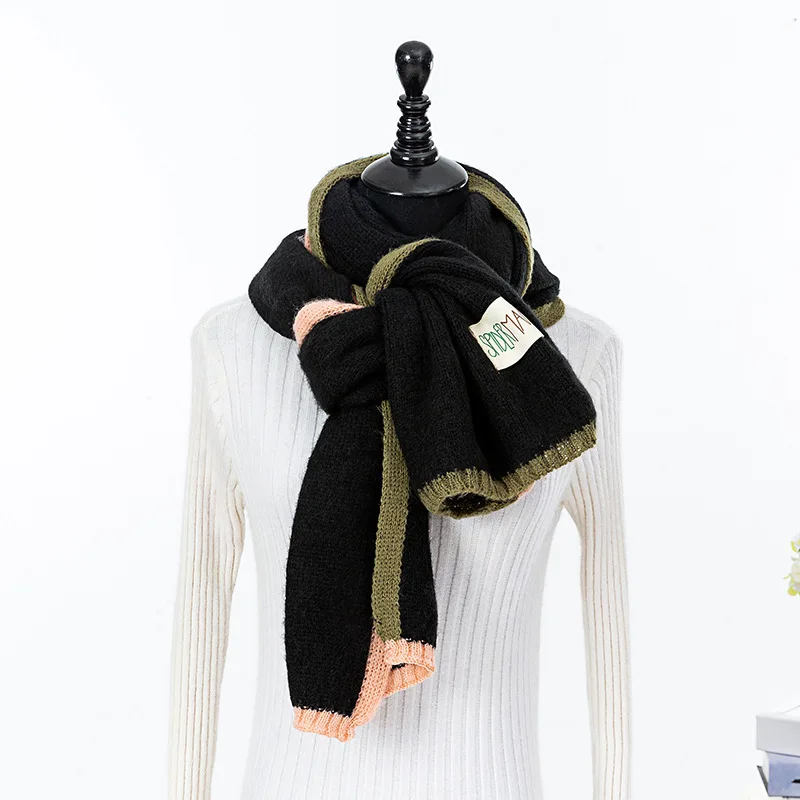 

Autumn Winter New Sewing Label Knit Wool Womens Scarf Pure Color Grey Red Lmitation Cashmere Lovers Warm Neck