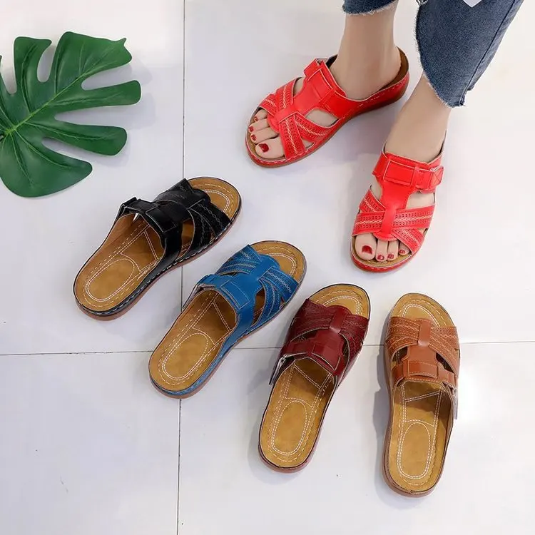 

2021 Summer New Style Comfortable Non-DSlip Casual Sandals Women Retro Fashion Slope Heel Women Slippers