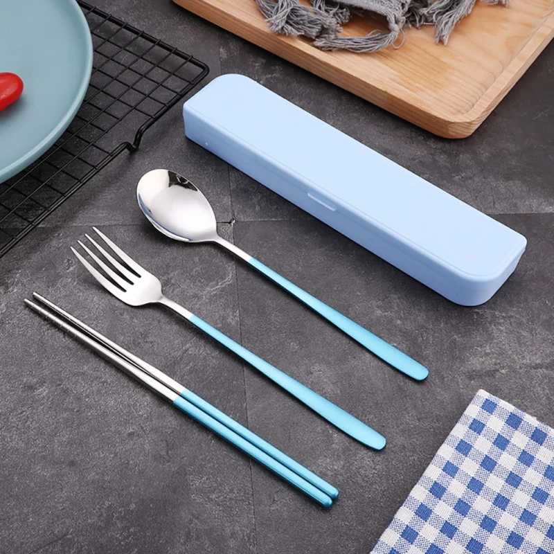 

3Pcs/Set Stainless Steel Portable Tableware Set With Box Stainless Steel Chopstick Spoon Fork For Kids School Outdoor Picnic