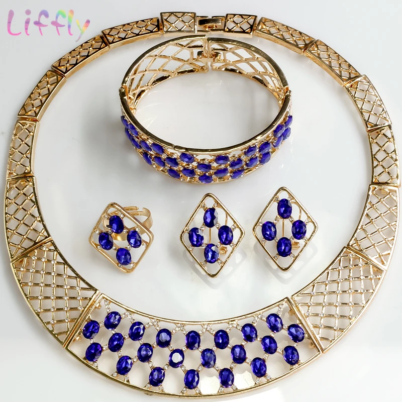 Дубай ювелирные наборы Синий Геометрический инкрустация Кристалл ожерелье