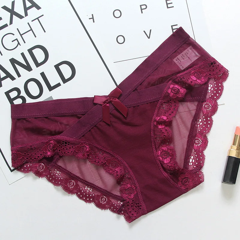 

Cute Cotton Briefs Seamless Panties Underwear Women Sexy Hollow Out Comfort Lady Lace Transparent Lingerie Thongs