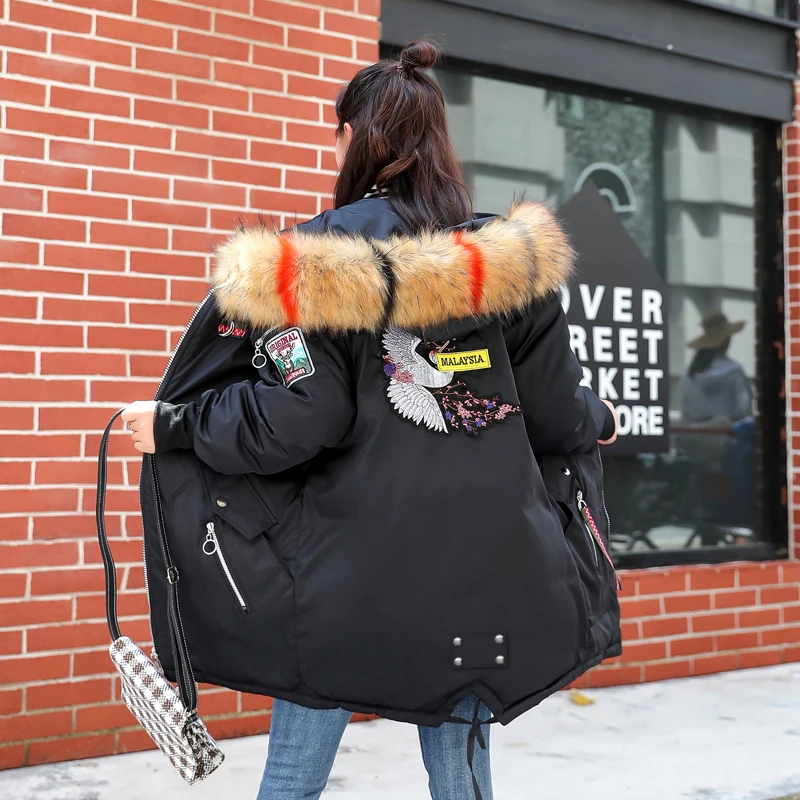 Cotton Padded Coat Women Tops Long Parka Big Hair Collar Casual Plus Size Clothes 2020 Embroidery Winter Jacket Female J080 | Женская