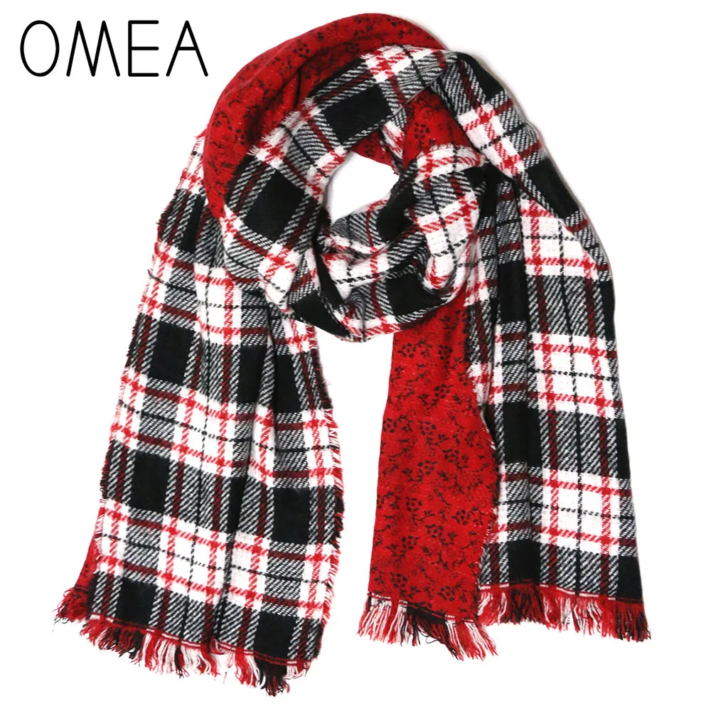 OMEA шарф женские зимние аксессуары цветочное пончо шаль клетчатая накидка