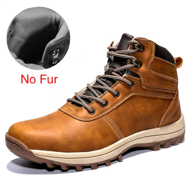 brown men boots Брендовые мужские ботинки; зимние теплые кожаные ботинки; высококачественные плюшевые водонепроницаемые ботильоны с мехом; кроссовки-светильник; большой размер 48 - Цвет: brown men boots