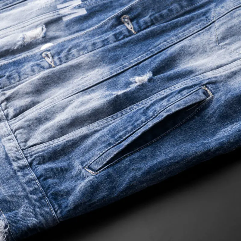 

Men's Denim Vest Sleeveless Jacket Cotton Print Hip Hop Street Rock Style Hole Splice Casual Cowboy Waistcoat Male Fashion Youth