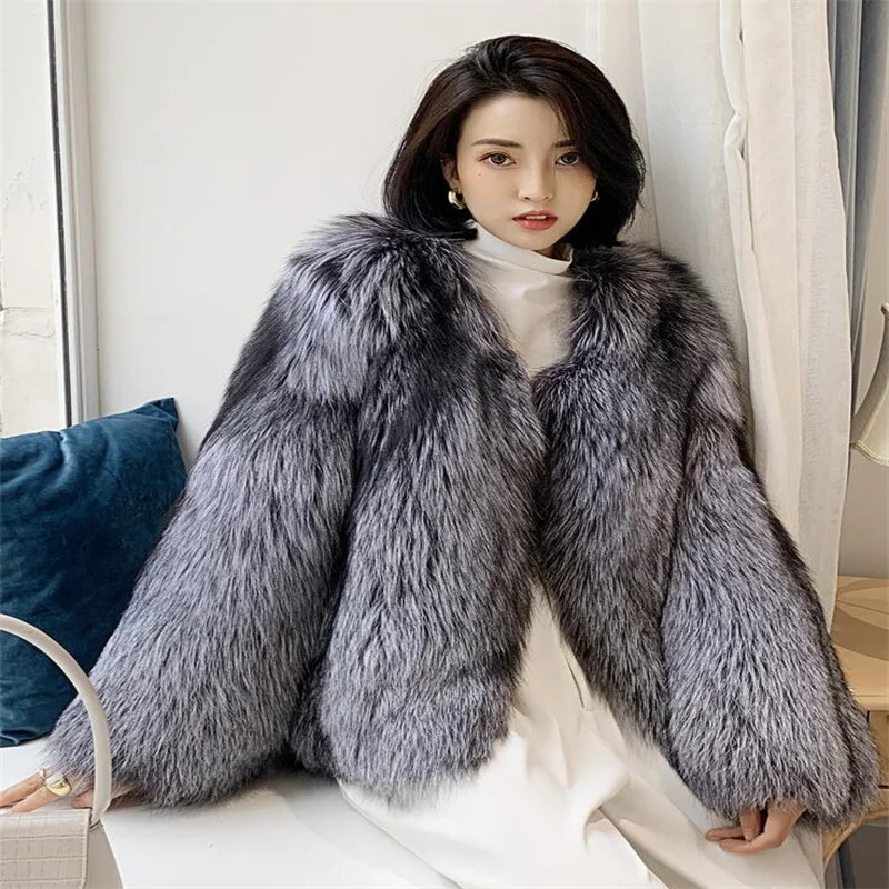 Women's fur coat fashion imitation fox fur whole fur short clothes autumn and winter new casual ladies jacket manteau femme
