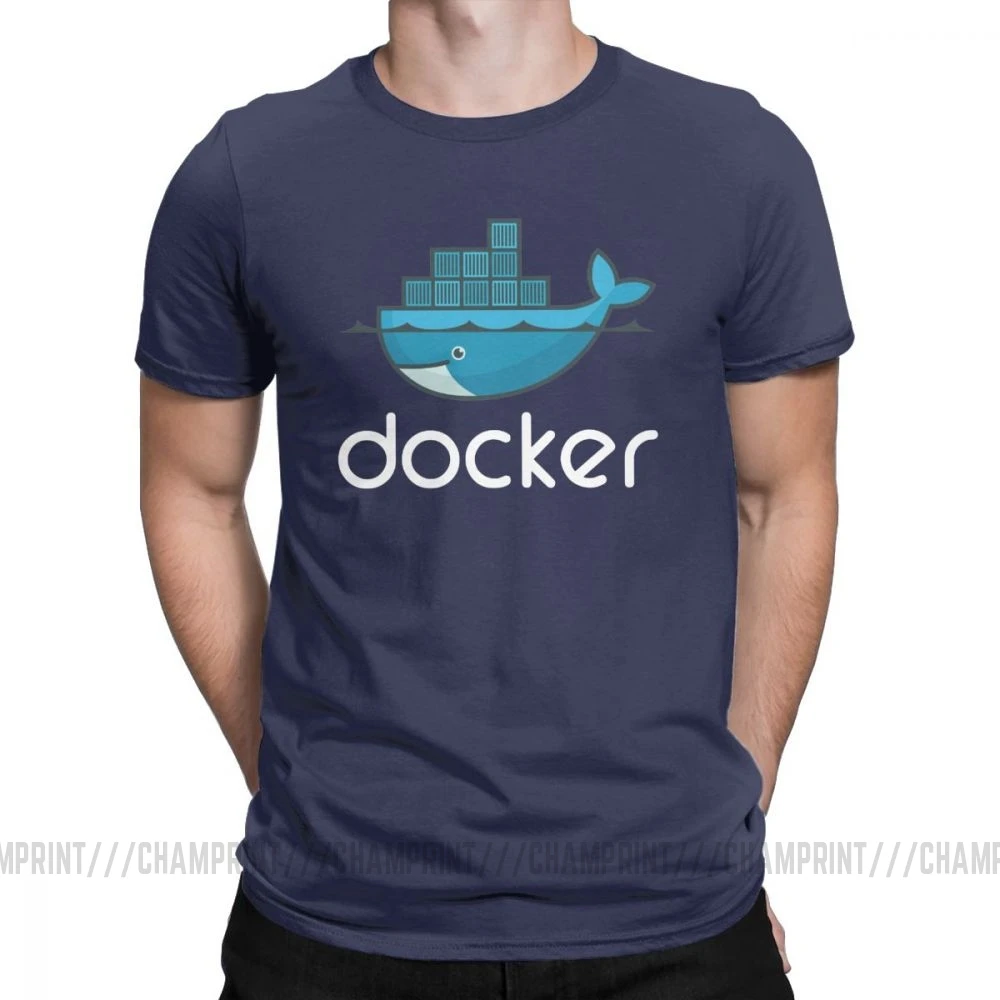 Мужская футболка с логотипом Docker, Linux, Javascript, компьютерная хлопковая одежда, Забавные футболки с коротким рукавом и круглым вырезом, графические футболки - Цвет: Тёмно-синий