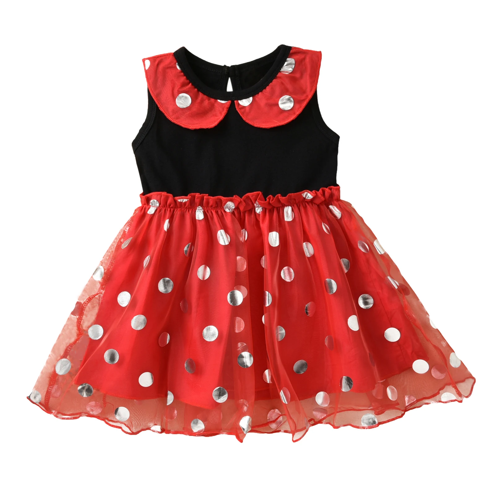 

Платье в горошек, без рукавов, с блестками и оборками, с высокой талией, для девочек 1-6 лет, Кукольное платье принцессы